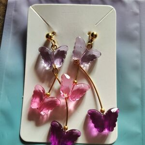 Butterfly Dangle Earrings in Purple and Pink